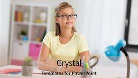  Presentation with learning - Slides with girl doing homework and daydreaming background and a  colored foreground