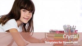  Presentation with kids exercise - PPT theme consisting of girl doing homework background and a coral colored foreground