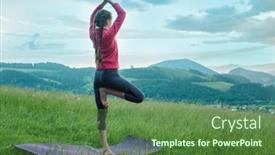  Presentation with green mountains - Amazing PPT theme having girl-doing-yoga-in-nature backdrop and a tawny brown colored foreground