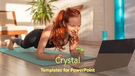  Presentation with computer room - Theme with girl-doing-yoga-training background and a coral colored foreground