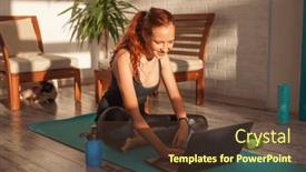  Presentation with computer room - Presentation enhanced with girl-doing-yoga-training background and a tawny brown colored foreground