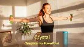  Presentation with computer room - PPT theme enhanced with girl-doing-yoga-training background and a tawny brown colored foreground