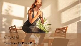  Presentation with computer room - Slide set consisting of girl-doing-yoga-training background and a coral colored foreground