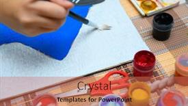  Presentation with creation - Amazing slide deck having girl-drawing-blue-gouache-cardboard backdrop and a coral colored foreground