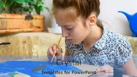  Presentation with creation - PPT layouts consisting of girl-drawing-blue-gouache-cardboard background and a teal colored foreground