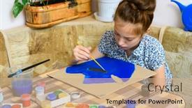  Presentation with creation - Beautiful slides featuring girl-drawing-blue-gouache-cardboard backdrop and a coral colored foreground