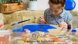  Presentation with creation - Cool new PPT layouts with girl-drawing-blue-gouache-cardboard backdrop and a coral colored foreground