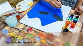  Presentation with creation - Theme enhanced with girl-drawing-blue-gouache-cardboard background and a coral colored foreground