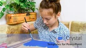  Presentation with creation - Amazing PPT layouts having girl-drawing-blue-gouache-cardboard backdrop and a light blue colored foreground