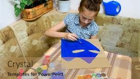  Presentation with creation - Slide deck enhanced with girl-drawing-blue-gouache-cardboard background and a coral colored foreground