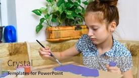  Presentation with creation - Slide deck enhanced with girl-drawing-blue-gouache-cardboard background and a coral colored foreground