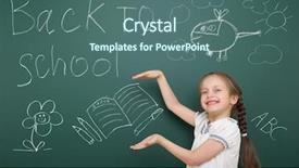  Presentation with hand drawn school - PPT theme with girl drawing book on school background and a  colored foreground