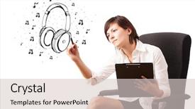  Presentation with music notes - Beautiful presentation featuring girl drawing headphone and music backdrop and a lemonade colored foreground