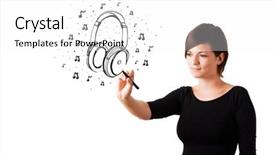  Presentation with border of music notes - PPT layouts featuring girl drawing headphone and music background and a  colored foreground