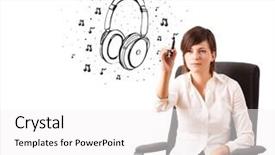  Presentation with border of music notes - Audience pleasing slide deck consisting of girl drawing headphone and music backdrop and a white colored foreground