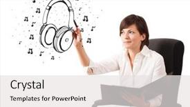  Presentation with border of music notes - Cool new slide set with girl drawing headphone and music backdrop and a white colored foreground