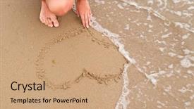  Presentation with sand heart - Presentation theme featuring girl drawing heart background and a coral colored foreground