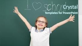  Presentation with school board - Colorful presentation design enhanced with girl drawing i love school on board backdrop and a ocean colored foreground