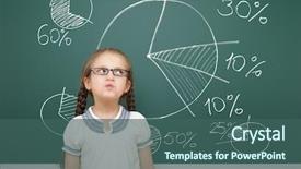  Presentation with school board - Presentation design with girl drawing pie chart on school board background and a ocean colored foreground