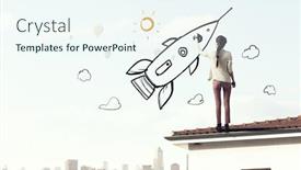  Presentation with rocket - Presentation theme consisting of girl drawing rocket mixed media background and a sky blue colored foreground