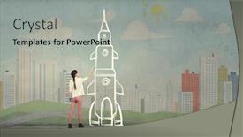  Presentation with rocket - Audience pleasing slides consisting of girl drawing rocket mixed media backdrop and a light gray colored foreground