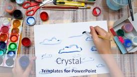  Presentation with creation - PPT layouts enhanced with girl-drawing-watercolor-blue-clouds background and a sky blue colored foreground