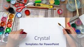  Presentation with creation - Colorful PPT theme enhanced with girl-drawing-watercolor backdrop and a sky blue colored foreground