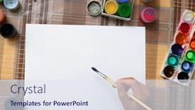  Presentation with creation - Cool new slide deck with girl-drawing-watercolor backdrop and a sky blue colored foreground