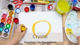  Presentation with creation - PPT theme featuring girl-drawing-watercolor background and a coral colored foreground