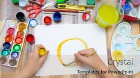  Presentation with creation - Cool new PPT layouts with girl-drawing-watercolor backdrop and a coral colored foreground