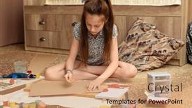  Presentation with creation - Presentation theme featuring girl-draws-at-home-artistic background and a coral colored foreground