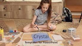  Presentation with creation - Colorful PPT theme enhanced with girl-draws-at-home-artistic backdrop and a coral colored foreground