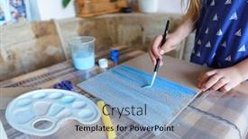  Presentation with cardboard - Beautiful presentation featuring girl-draws-blue-gouache-cardboard backdrop and a light blue colored foreground