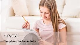  Presentation with living room - PPT layouts having girl draws pictures in sketchbook background and a lemonade colored foreground