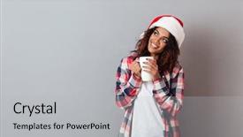  Presentation with pretty girl - Amazing presentation having girl dressed in red christmas backdrop and a light gray colored foreground