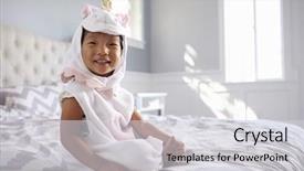  Presentation with unicorn girl - PPT theme consisting of girl dressed in unicorn costume background and a light gray colored foreground