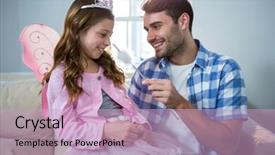  Presentation with fairy - Slides enhanced with girl dressed up in a fairy costume interacting with father at home background and a soft green colored foreground