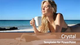  Presentation with girl running on the beach clouds - Amazing slides having girl drink on the beach backdrop and a  colored foreground