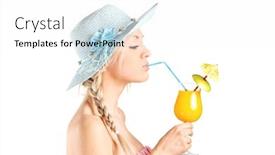  Presentation with straw - Slide set consisting of girl drinking a cocktail with a straw isolated on white background background and a white colored foreground