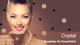  Presentation with girl model - Presentation design with girl drinking coffee or tea background and a coral colored foreground