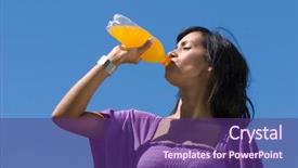  Presentation with drinking water - Presentation theme featuring girl drinking water against sky background and a violet colored foreground