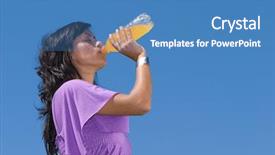  Presentation with water blue sky and peaceful - Cool new slide set with girl drinking water against sky backdrop and a  colored foreground