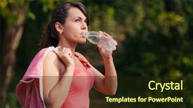  Presentation with eating fish and drink water from pollution oceans - Slides featuring girl drinks water after sport background and a wine colored foreground