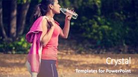  Presentation with eating fish and drink water from pollution oceans - Presentation theme consisting of girl drinks water after sport background and a coral colored foreground