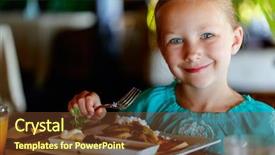  Presentation with restaurant in thai - Colorful PPT theme enhanced with girl eating breakfast in restaurant backdrop and a  colored foreground