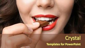  Presentation with chocolate - Slides consisting of girl eating chocolate closeup background and a tawny brown colored foreground