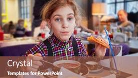  Presentation with course - Presentation theme enhanced with girl-eats-first-course-sitting background and a tawny brown colored foreground