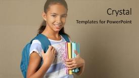  Presentation with education cute - Beautiful presentation theme featuring girl education - cute schoolgirl on color background backdrop and a coral colored foreground