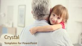  Presentation with father - PPT theme featuring girl embracing grand father background and a lemonade colored foreground