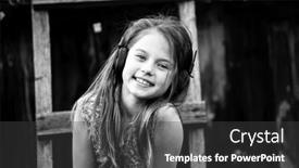  Presentation with country photo - PPT theme enhanced with girl-enjoy-music-with-headphones background and a dark gray colored foreground